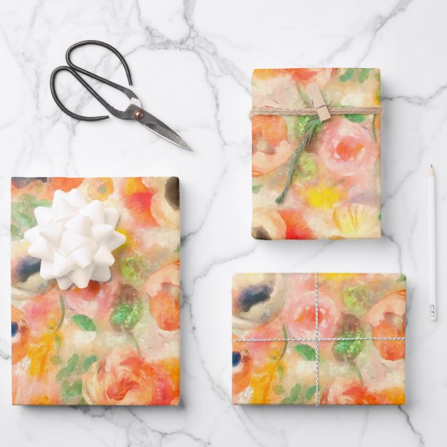 Orange Spring Flowers Geschenkpapier Set (Vorderseite)