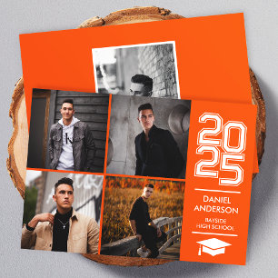 Orange Square Foto Mod Varsity Grad Bekanntgabe Einladung