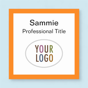 Orange Square Name Abzeichen mit Logo-Button oder  Namensschild