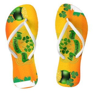 Orange St Patricks Day Kleeblatt Pot o' Gold Flag Flip Flops