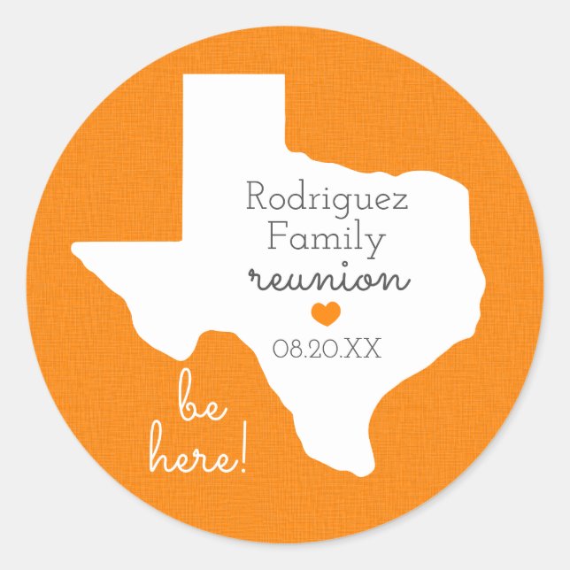 Orange Staat von Texas Family Wiedersehen Runder Aufkleber (Vorderseite)