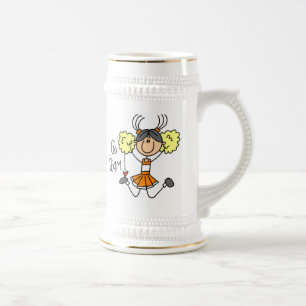 Orange Stäbchenfigur Cheerleader T-Shirts und Gesc Bierglas
