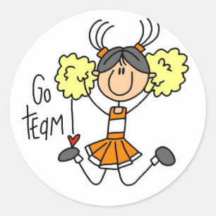 Orange Stäbchenfigur Cheerleader T-Shirts und Gesc Runder Aufkleber