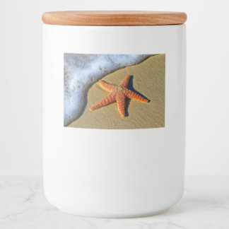 Orange Starfish am Strand Lebensmitteletikett