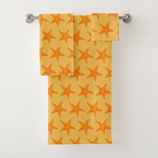 Orange Starfish Beach Marine Life Star Fisch Badhandtuch Set (Insitu)