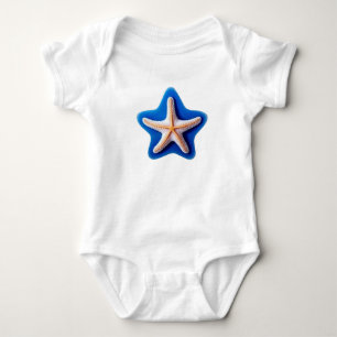 Orange Starfish in Blue Star Baby Strampler