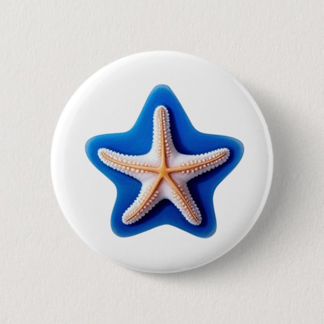 Orange Starfish in Blue Star Silhouette Button (Vorderseite)