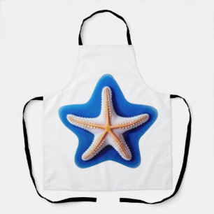Orange Starfish in Blue Star Silhouette Schürze