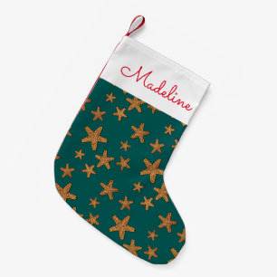Orange Starfish-Muster   addieren Ihren Namen Kleiner Weihnachtsstrumpf