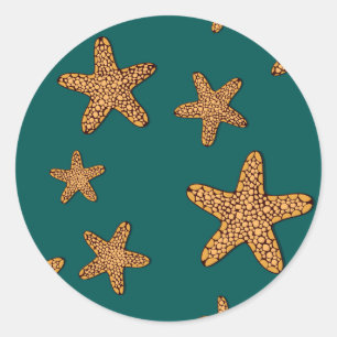 Orange Starfish Pattern Runder Aufkleber