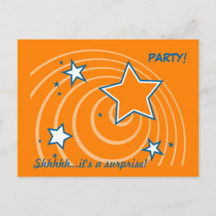 Orange Stars Geburtstagsüberraschung Party Einladu Einladungspostkarte