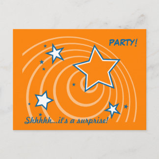 Orange Stars Geburtstagsüberraschung Party Einladu Einladungspostkarte