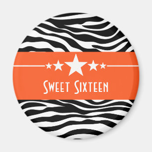 Orange Stars Zebra Print Sweet 16 Magnet