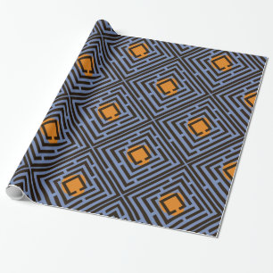 Orange Stellen-Schwarz-Labyrinth-Muster auf Geschenkpapier