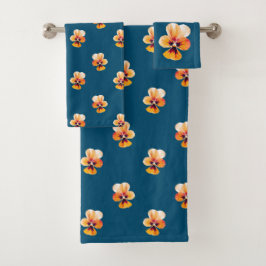 Orange Stiefmütterchen Badhandtuch Set