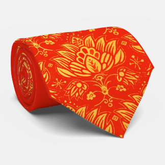 orange stilisierter Blumenprint Krawatte
