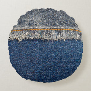 Orange Stitch, Double Denim Patch. Rundes Kissen