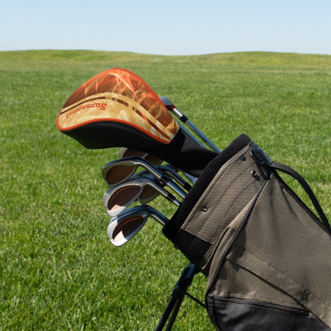 Orange Streaks Champagne Bubbles Individuelle Name Golf Headcover (In SItu)
