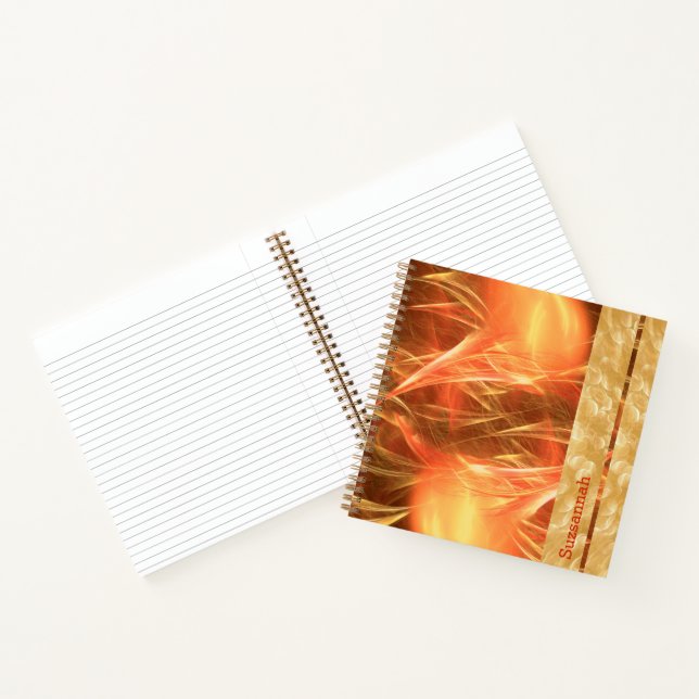 Orange Streaks Champagne Bubbles Individuelle Name Notizbuch (Innenseite)
