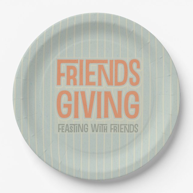 Orange Streifen Friendsgiving, das mit Freunden Pappteller (Vorderseite)