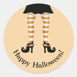 Orange Streifen Hexenleder glücklicher Halloween-T Runder Aufkleber