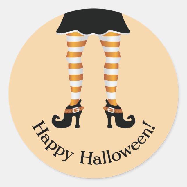 Orange Streifen Hexenleder glücklicher Halloween-T Runder Aufkleber (Vorderseite)