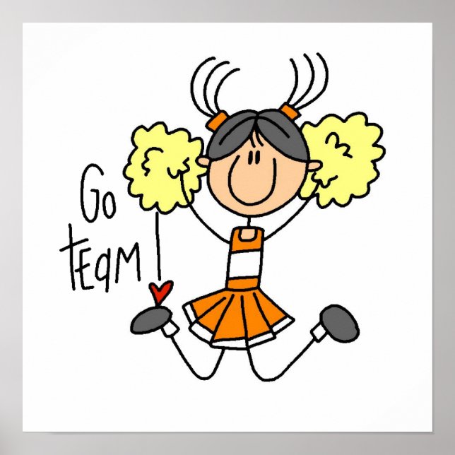 Orange Strichmännchen Cheerleader T - Shirt und Ge Poster (Vorne)