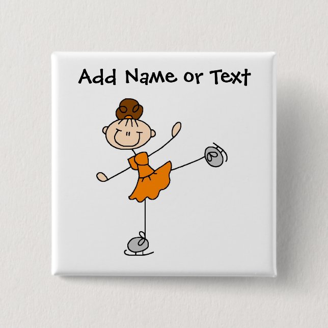 Orange Strichmännchen-Eis-Skater-Knopf Button (Vorderseite)