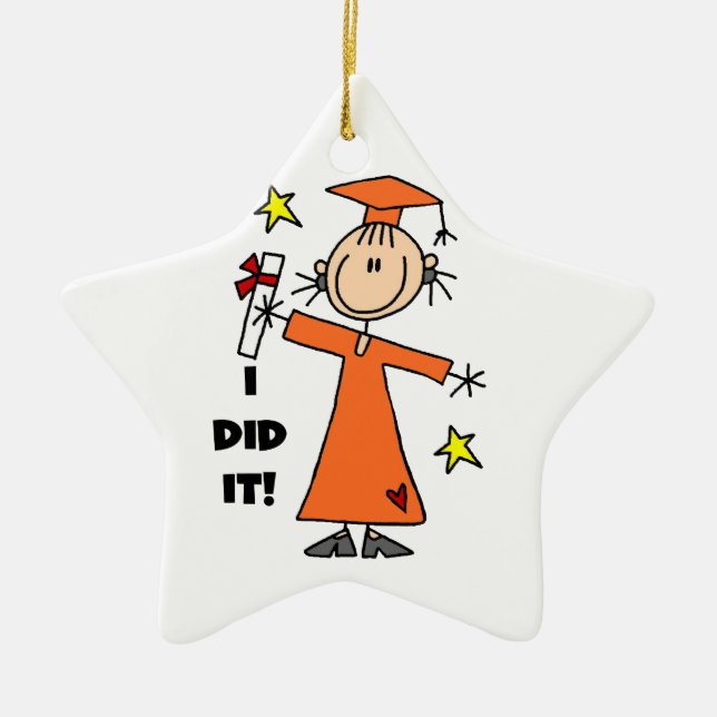 Orange Strichmännchen Girl Graduate Keramik Ornament (Vorne)