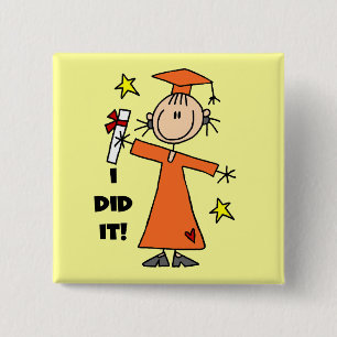 Orange Strichmännchen-Mädchen-Absolvent Button