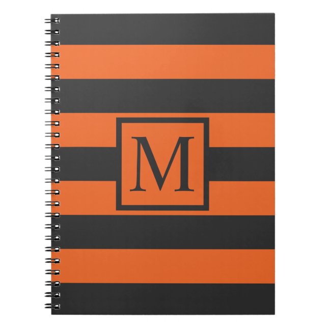Orange Stripes Halloween Monogram | Gästebuch Notizblock (Vorderseite)