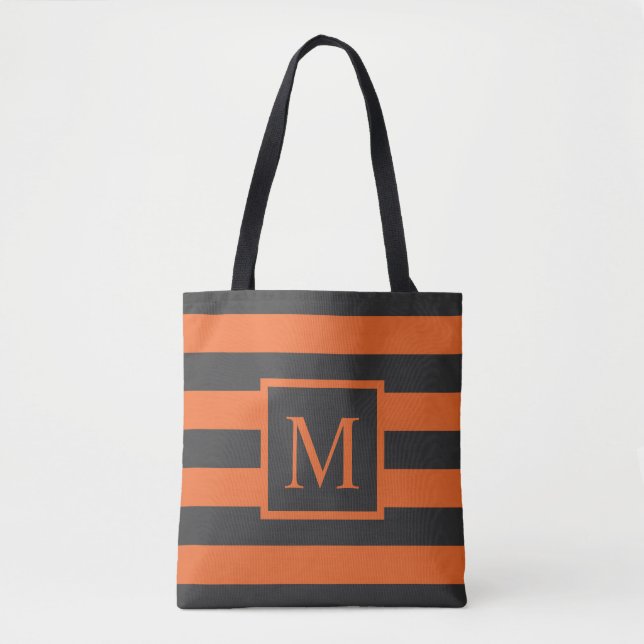 Orange Stripes Halloween Monogram | Tragetasche Tasche (Vorderseite)