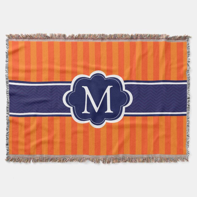 Orange Stripes Marine-Blau-kundenspezifische Decke (Vorderseite)