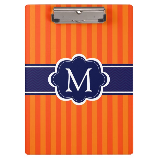 Orange Stripes Marine-Blau-kundenspezifische Klemmbrett (Vorderseite)