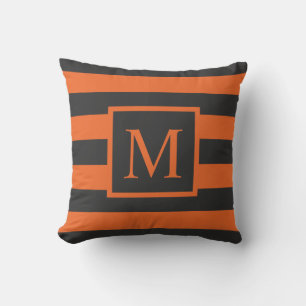 Orange Stripes Wurfs-Kissen Halloween-Monogramm-  Kissen