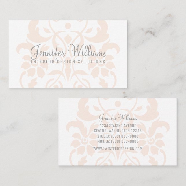 Orange Subtile Damask Business Card Visitenkarte (Vorne/Hinten)