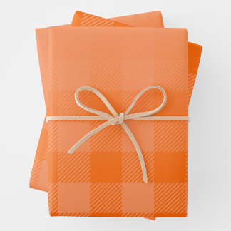 Orange subtiler Farbverlauf mit Buffalo-Karo-Peek- Geschenkpapier Set