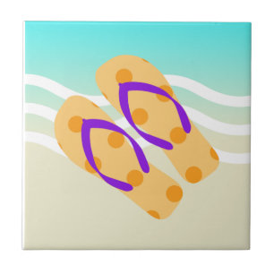 Orange Summer Beach Waves Flip Flops Keramik Tile Fliese