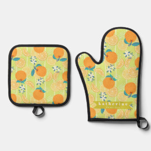 Orange Summer Green Ofenhandschuh & Topflappen-Set