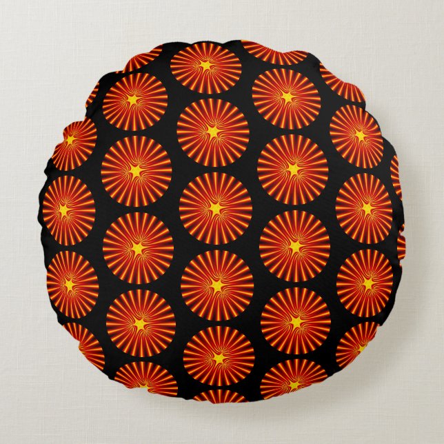 Orange Sunburst Fraktal Art Beach House Muster Rundes Kissen (Vorderseite)
