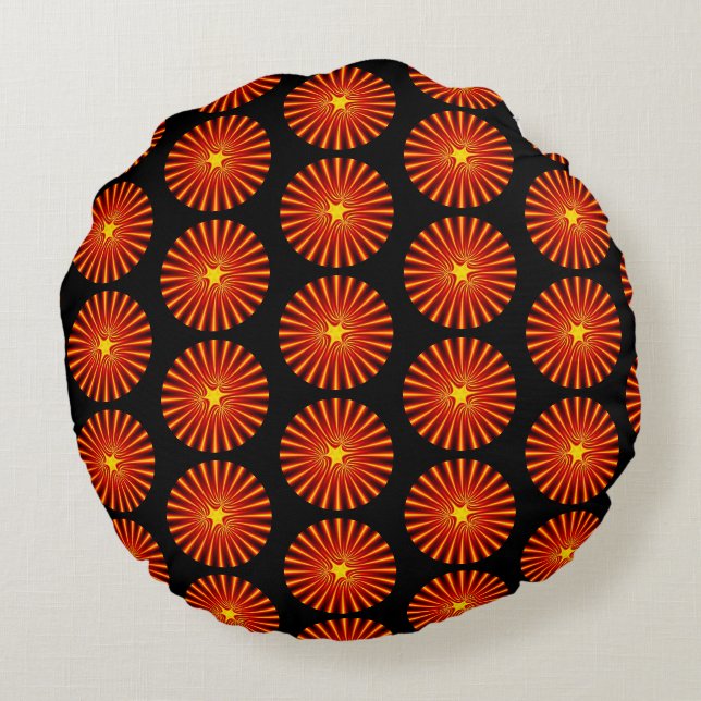 Orange Sunburst Fraktal Art Beach House Muster Rundes Kissen (Rückseite)