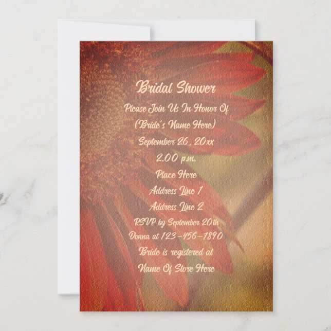 Orange Sunflower Flower Bridal Shower  Einladung (Vorderseite)