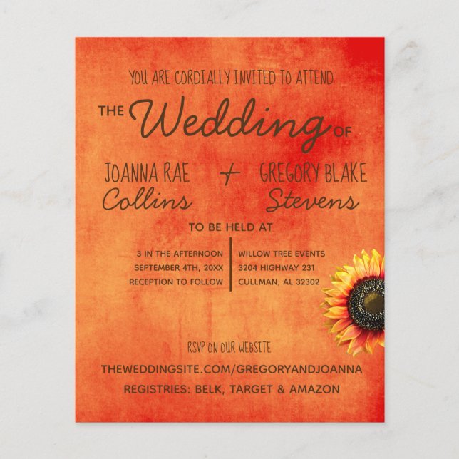 Orange Sunflower Wedding Flyer (Vorne)