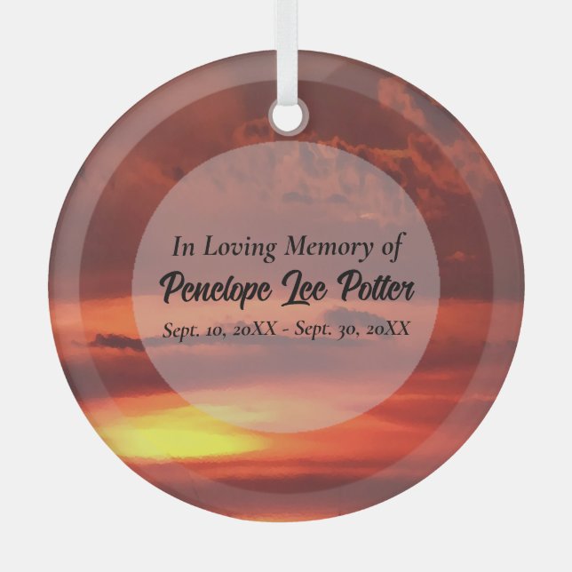 Orange Sunrise Memorial Keepake Suncatcher Ornament Aus Glas (Vorderseite)
