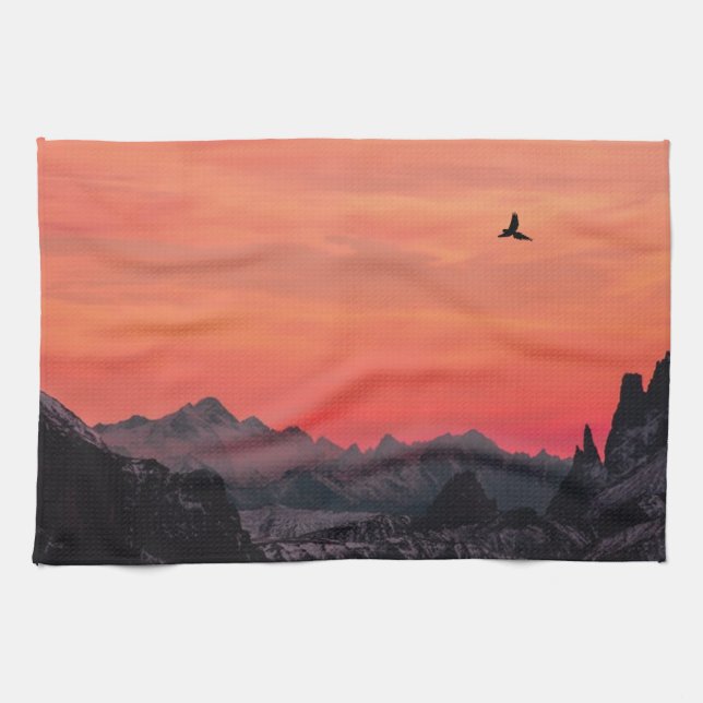 Orange Sunset Bird in Sky Geschirrtuch (Horizontal)