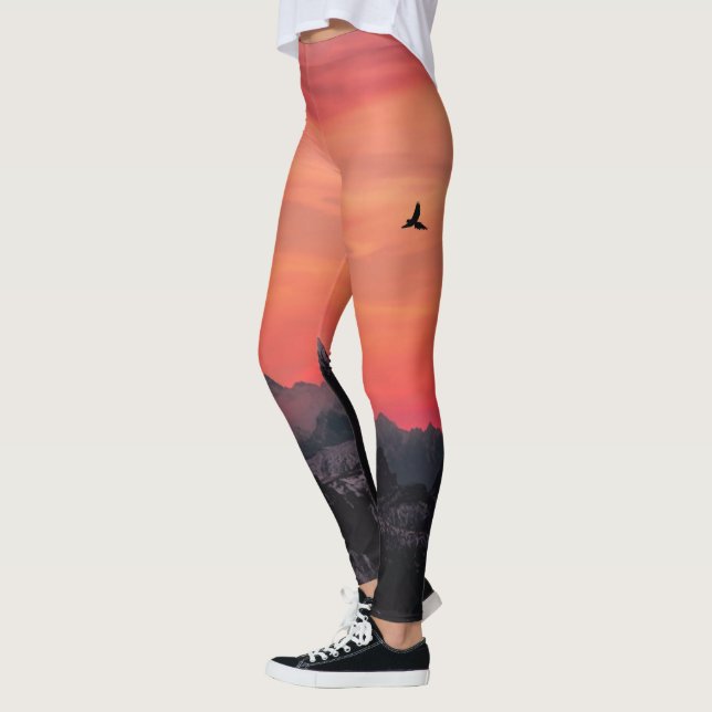 Orange Sunset Bird in Sky Leggings (Links)