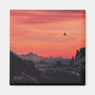 Orange Sunset Bird in Sky Magnet
