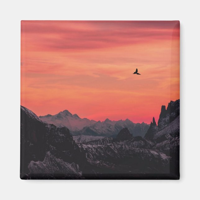 Orange Sunset Bird in Sky Magnet (Vorne)