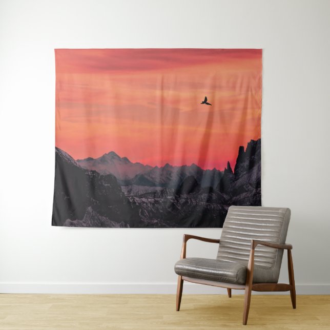 Orange Sunset Bird in Sky Wandteppich (Beispiel (Horizontal))