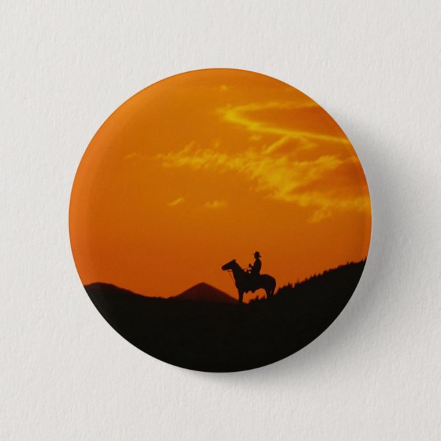 Orange Sunset mit Cowboy-Silhouette Button (Vorderseite)